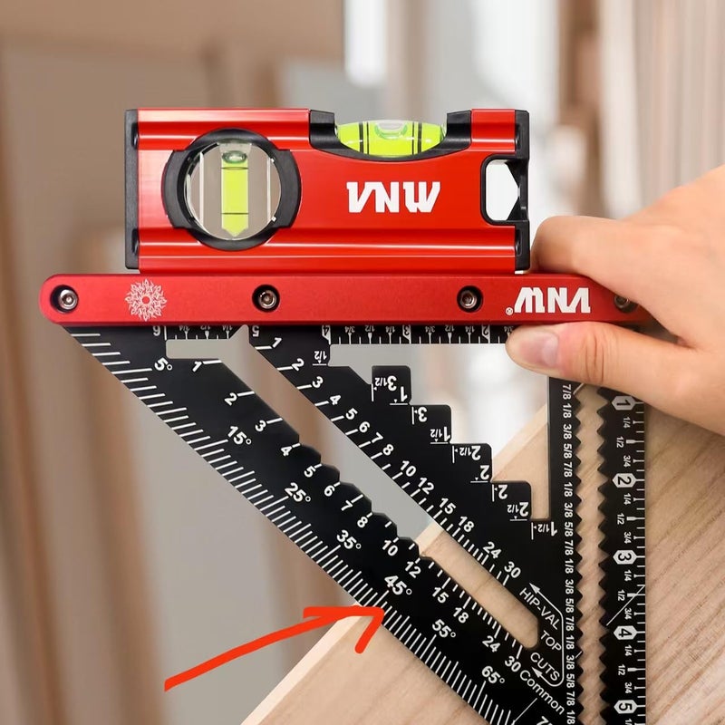 VNW 7inch Rafter Square with Carpenter Pencil, 1/8" Precision Heavy Duty Aluminum Woodworking Rule,Triangle Ruler Measuring Layout Tool (Black, Rafter Square with Bag) - Image 4